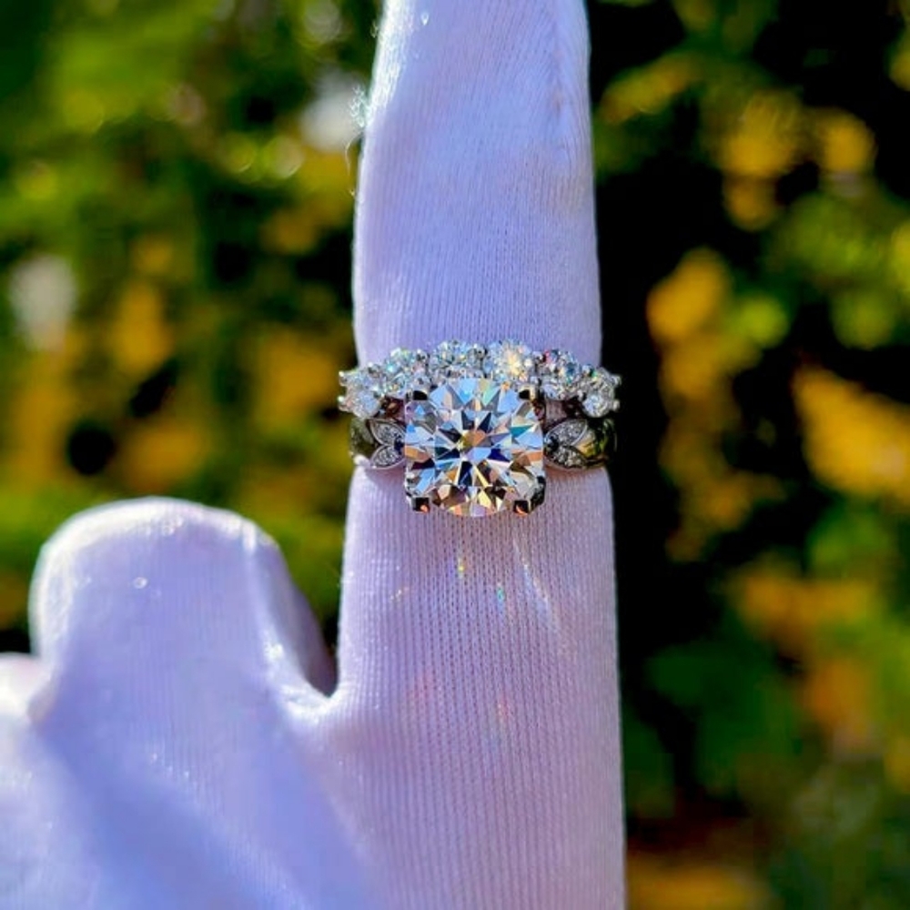 Solid 10k gold 3ct moissanite ring and band